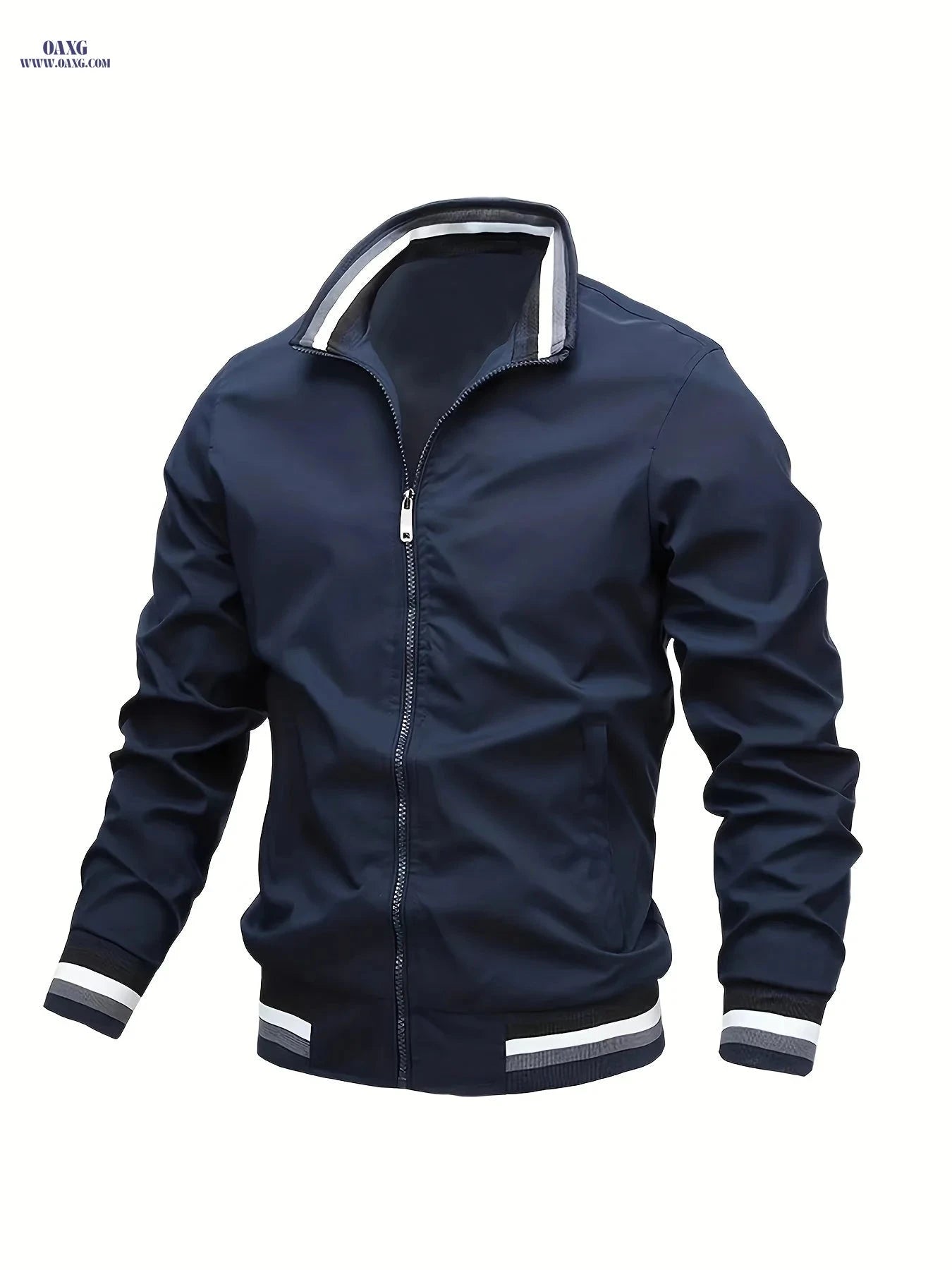 Trendy Men’s Lightweight Stand-Collar Cardigan Jacket for Fall   OAXG White / FR XS
