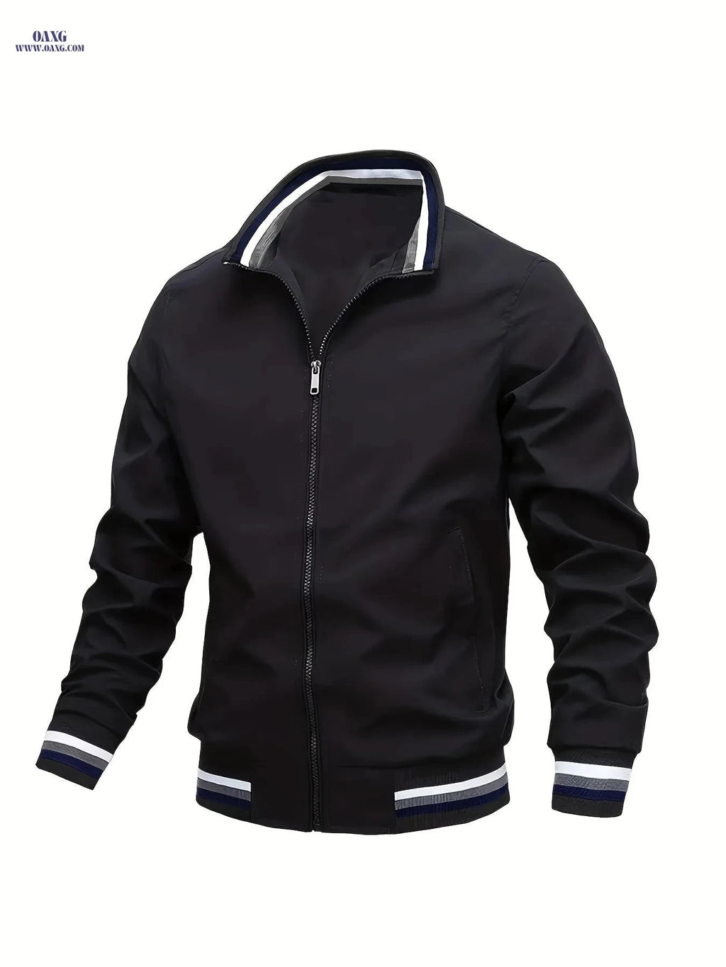 Trendy Men’s Lightweight Stand-Collar Cardigan Jacket for Fall   OAXG White / FR XS