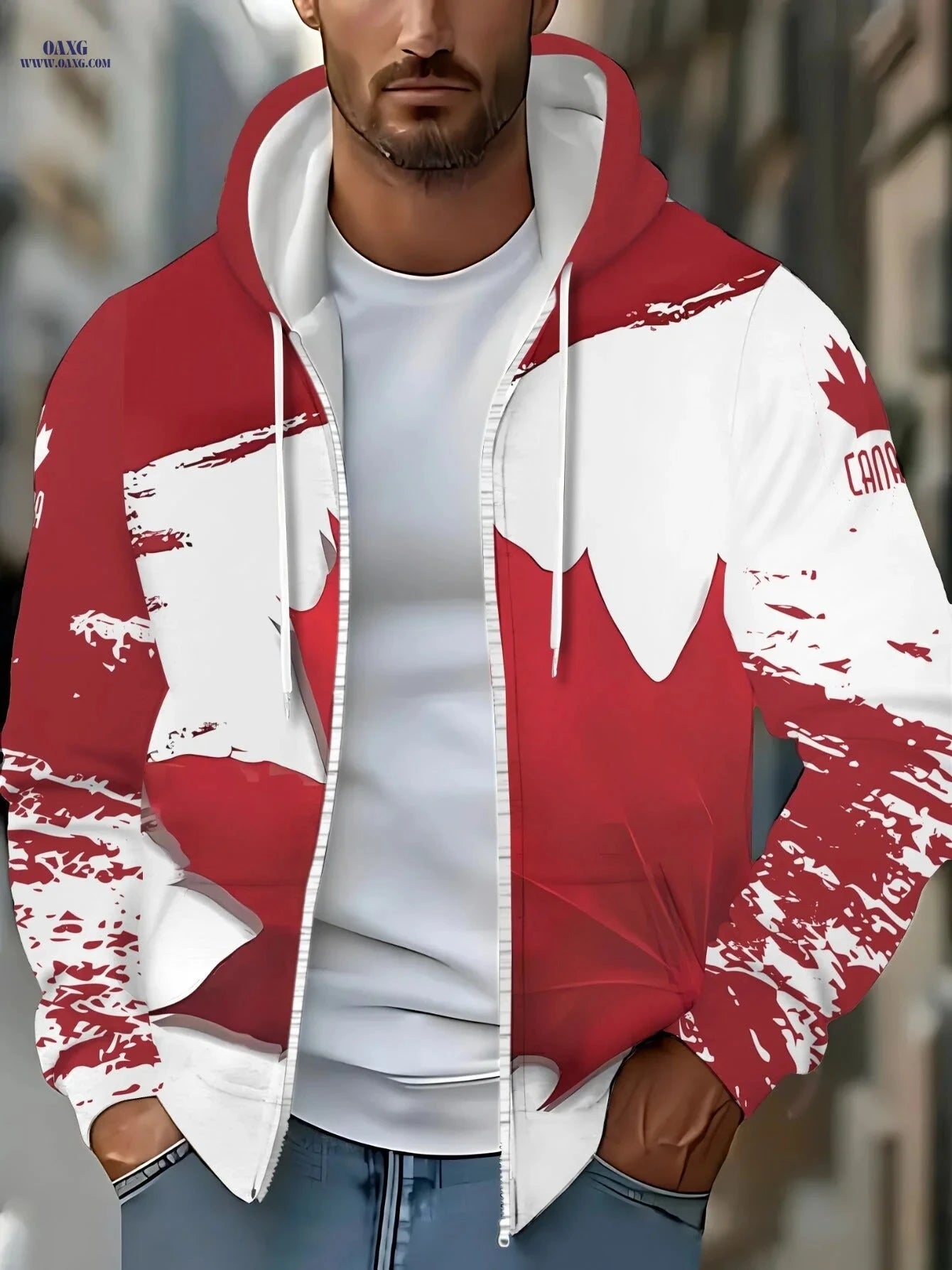 Trendy Men's Long-Sleeve Zip-Up Hoodie for Outdoor Sports Activities   OAXG Multicolor / FR M