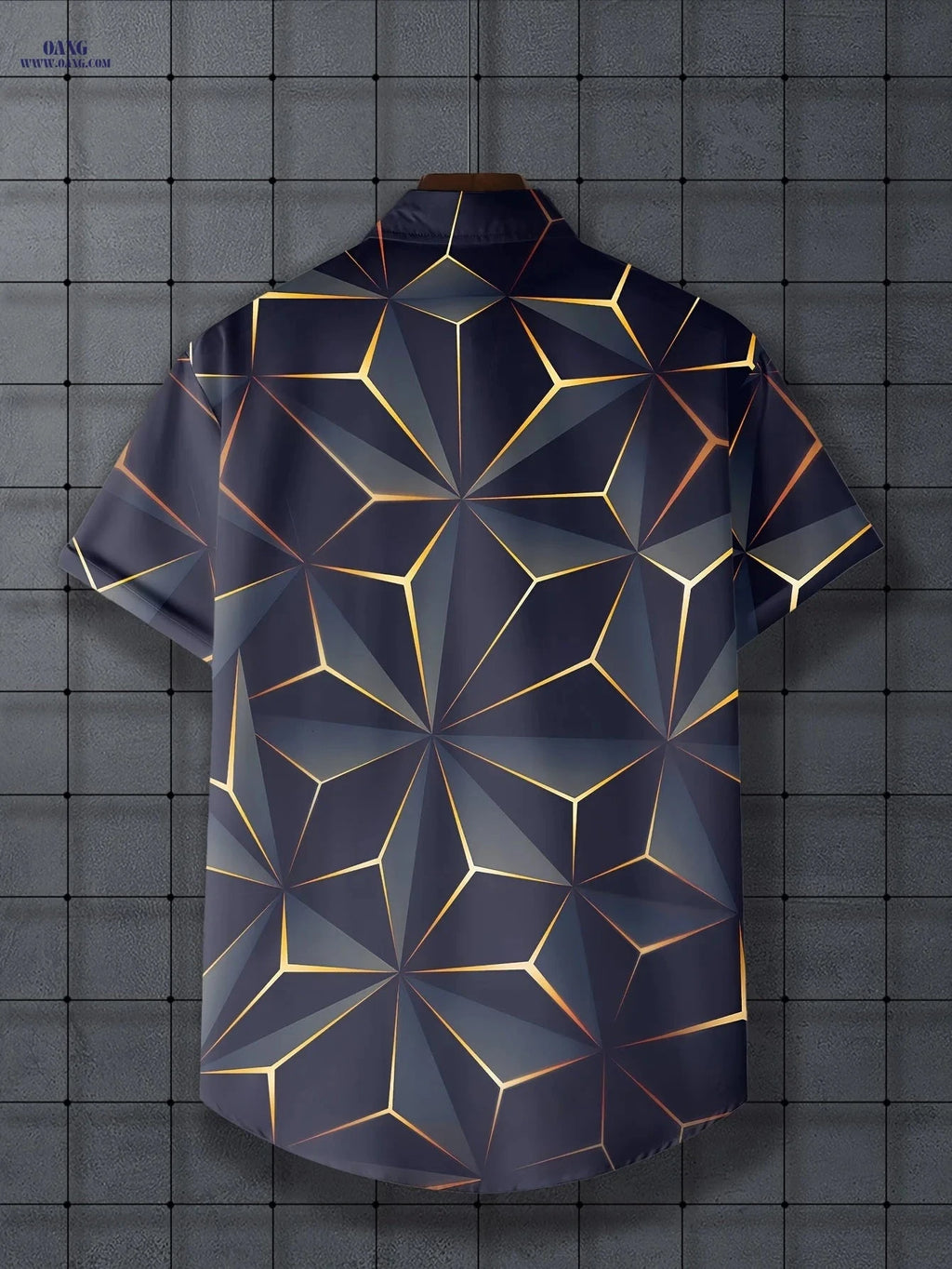 Trendy Men's Short-Sleeve Shirt - Geometric Pattern Casual Style   OAXG 