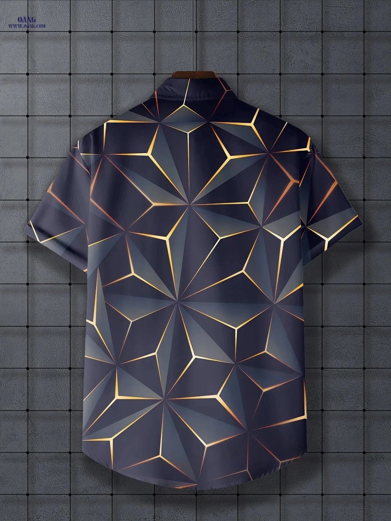 Trendy Men's Short-Sleeve Shirt - Geometric Pattern Casual Style   OAXG 