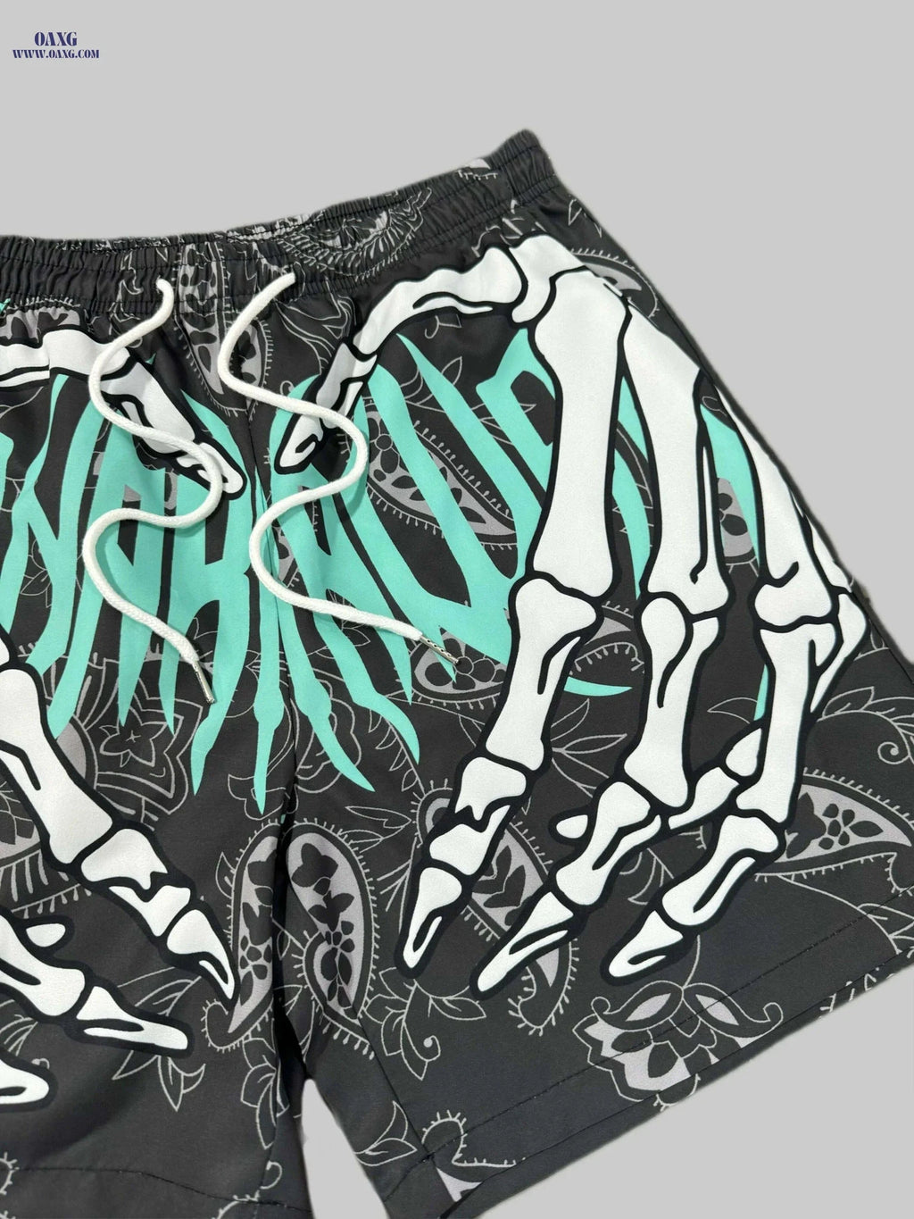 Trendy Men's Skeleton Hands Print Shorts - Casual Drawstring Beachwear   OAXG 