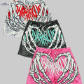 Trendy Men's Skeleton Hands Print Shorts - Casual Drawstring Beachwear   OAXG White+black+pink / XS
