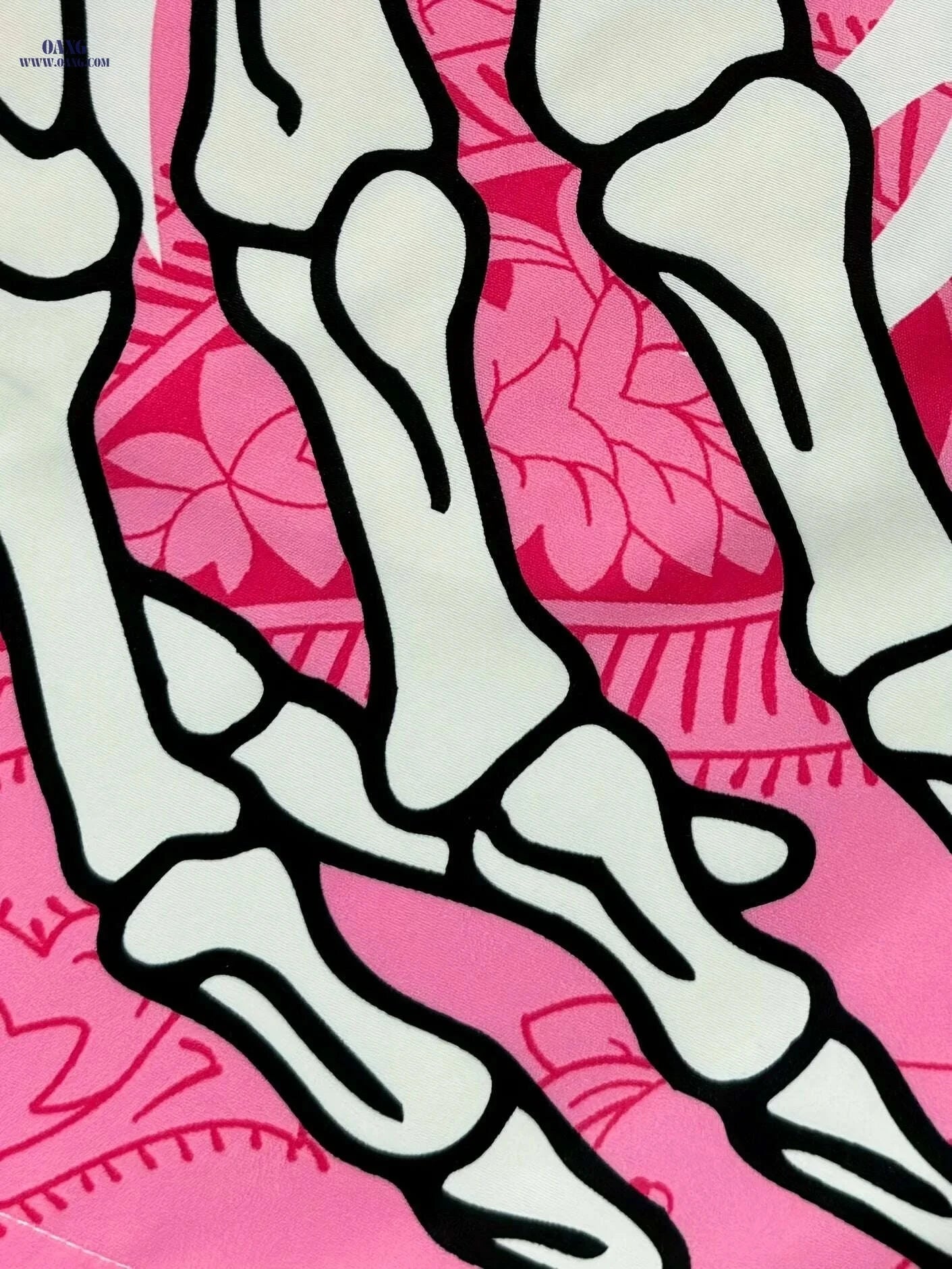 Trendy Men's Skeleton Hands Print Shorts - Casual Drawstring Beachwear   OAXG White+black+pink / XS