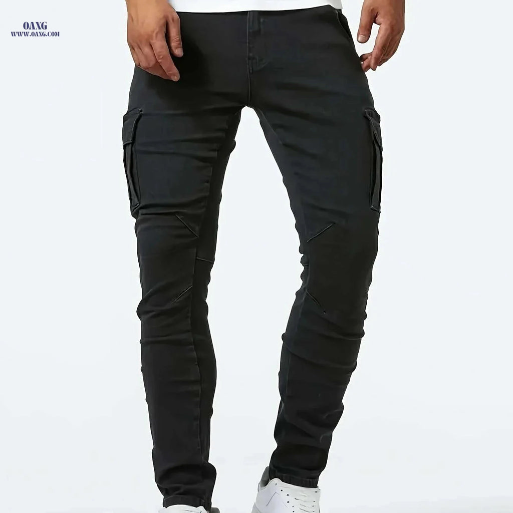Trendy Men's Skinny Jeans - Comfortable Cotton, Solid Color Style   OAXG 