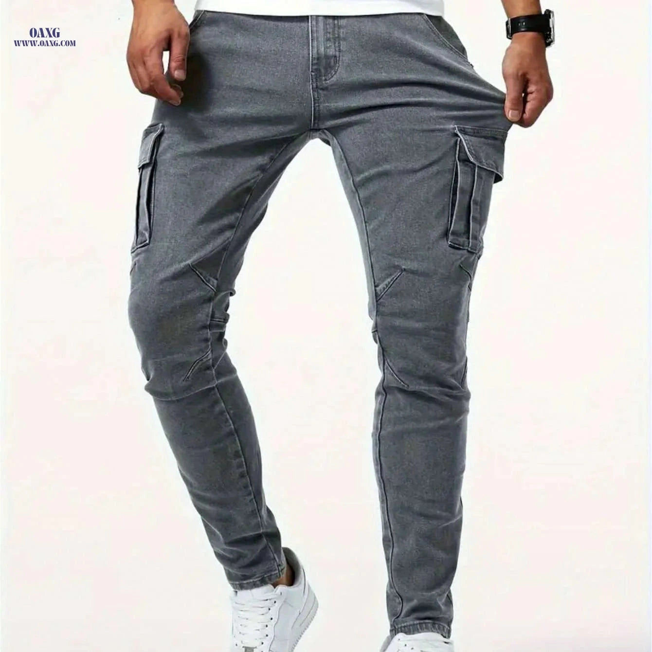 Trendy Men's Skinny Jeans - Comfortable Cotton, Solid Color Style   OAXG 