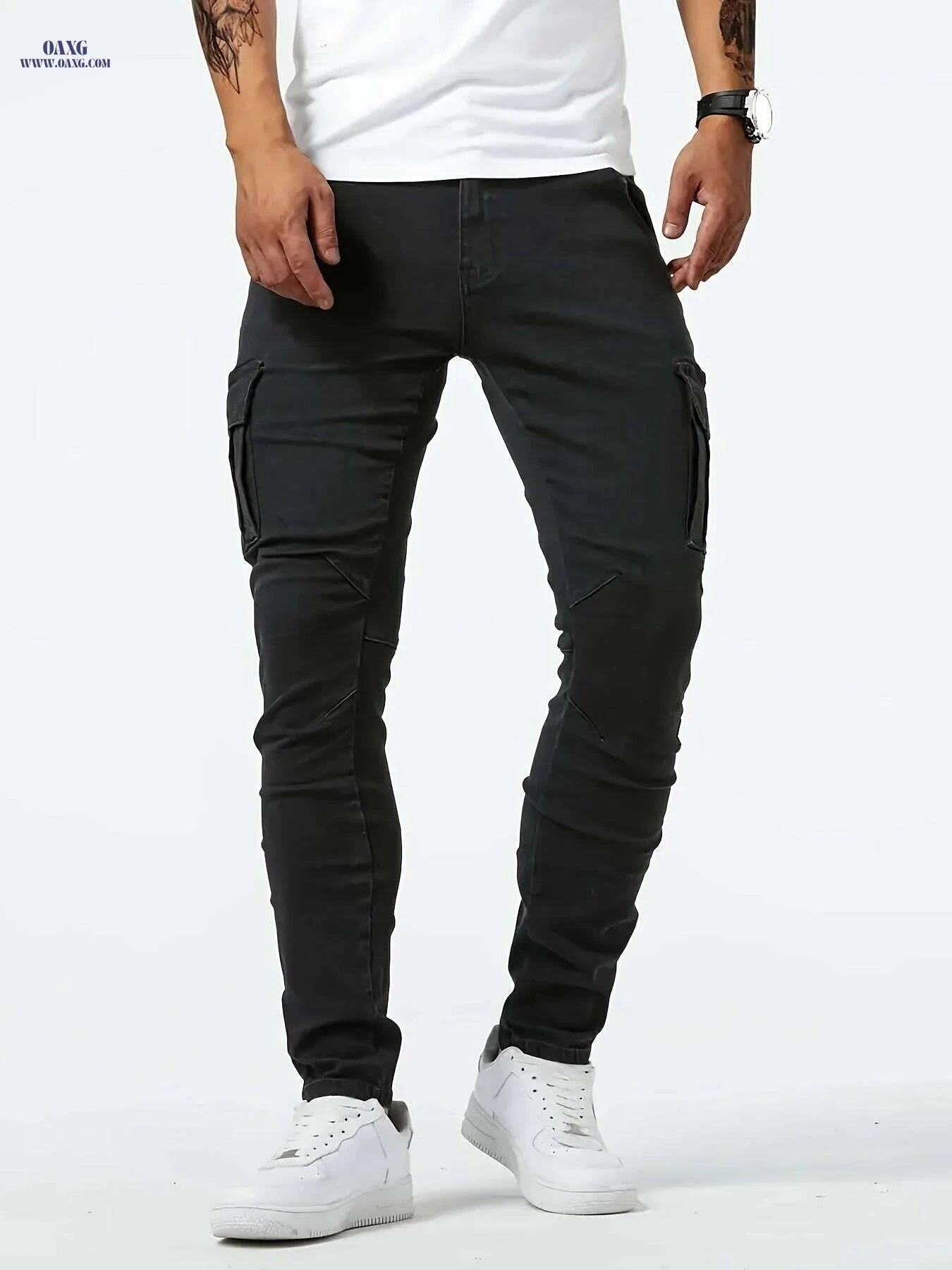 Trendy Men's Skinny Jeans - Comfortable Cotton, Solid Color Style   OAXG Black / S