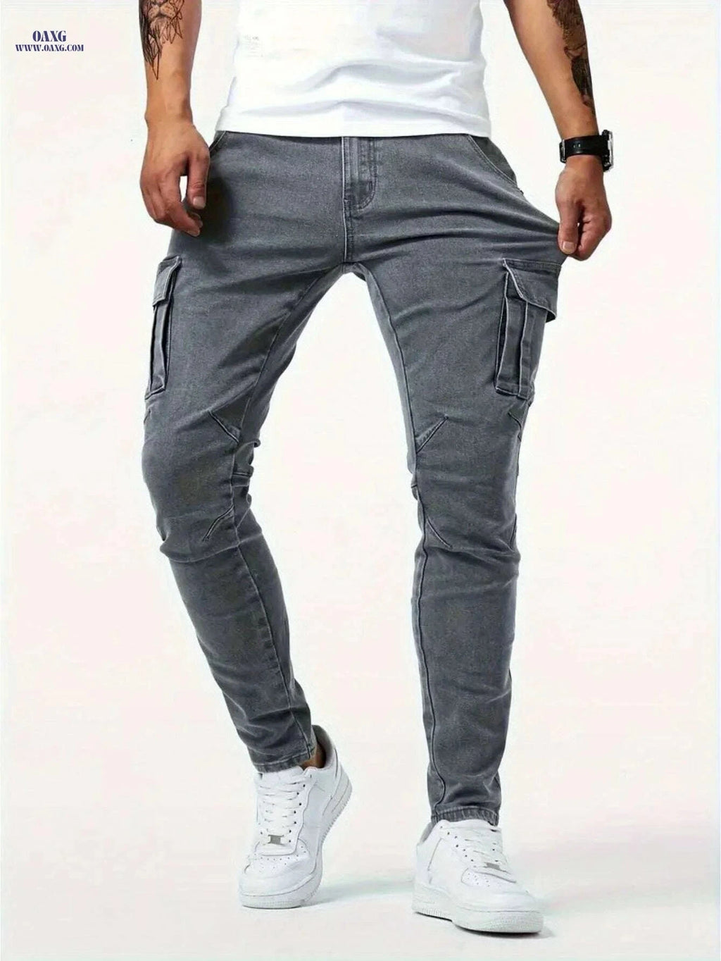 Trendy Men's Skinny Jeans - Comfortable Cotton, Solid Color Style   OAXG Black / S