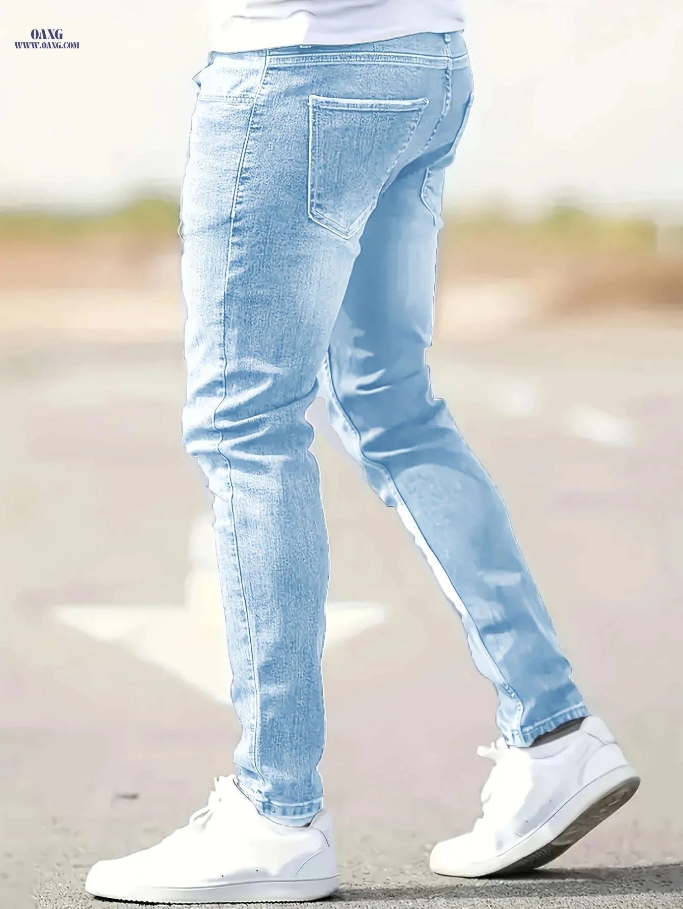 Trendy Men's Slim-Fit Ripped Jeans - Stylish Denim for All Seasons   OAXG 