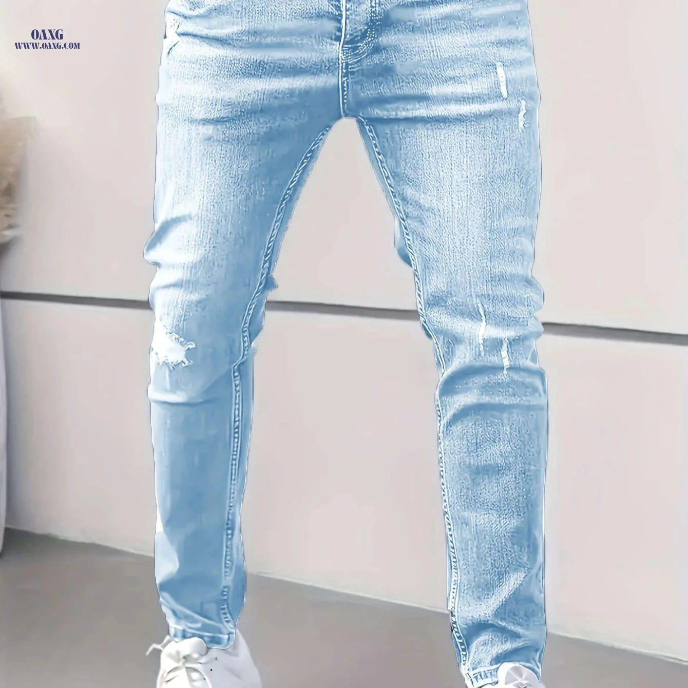 Trendy Men's Slim-Fit Ripped Jeans - Stylish Denim for All Seasons   OAXG Sky Blue / FR XS