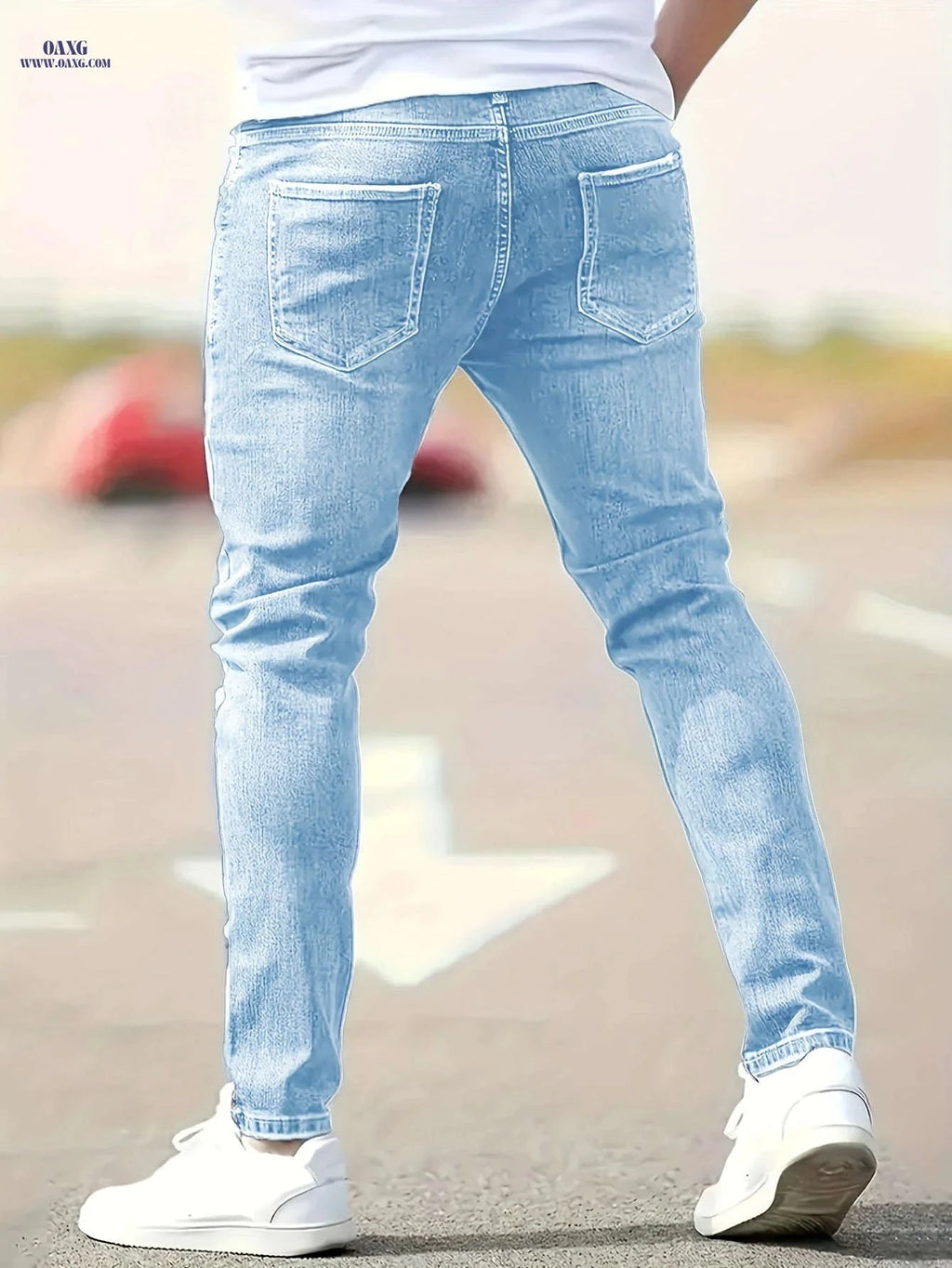 Trendy Men's Slim-Fit Ripped Jeans - Stylish Denim for All Seasons   OAXG Sky Blue / FR XS
