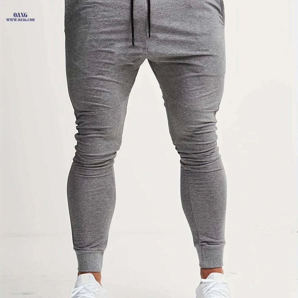 Trendy Men's Slim Fit Sports Pants - Solid Color Casual Leggings   OAXG Light Grey / FR S
