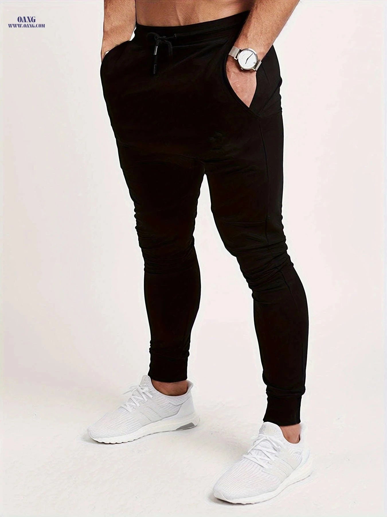Trendy Men's Slim Fit Sports Pants - Solid Color Casual Leggings   OAXG Light Grey / FR S
