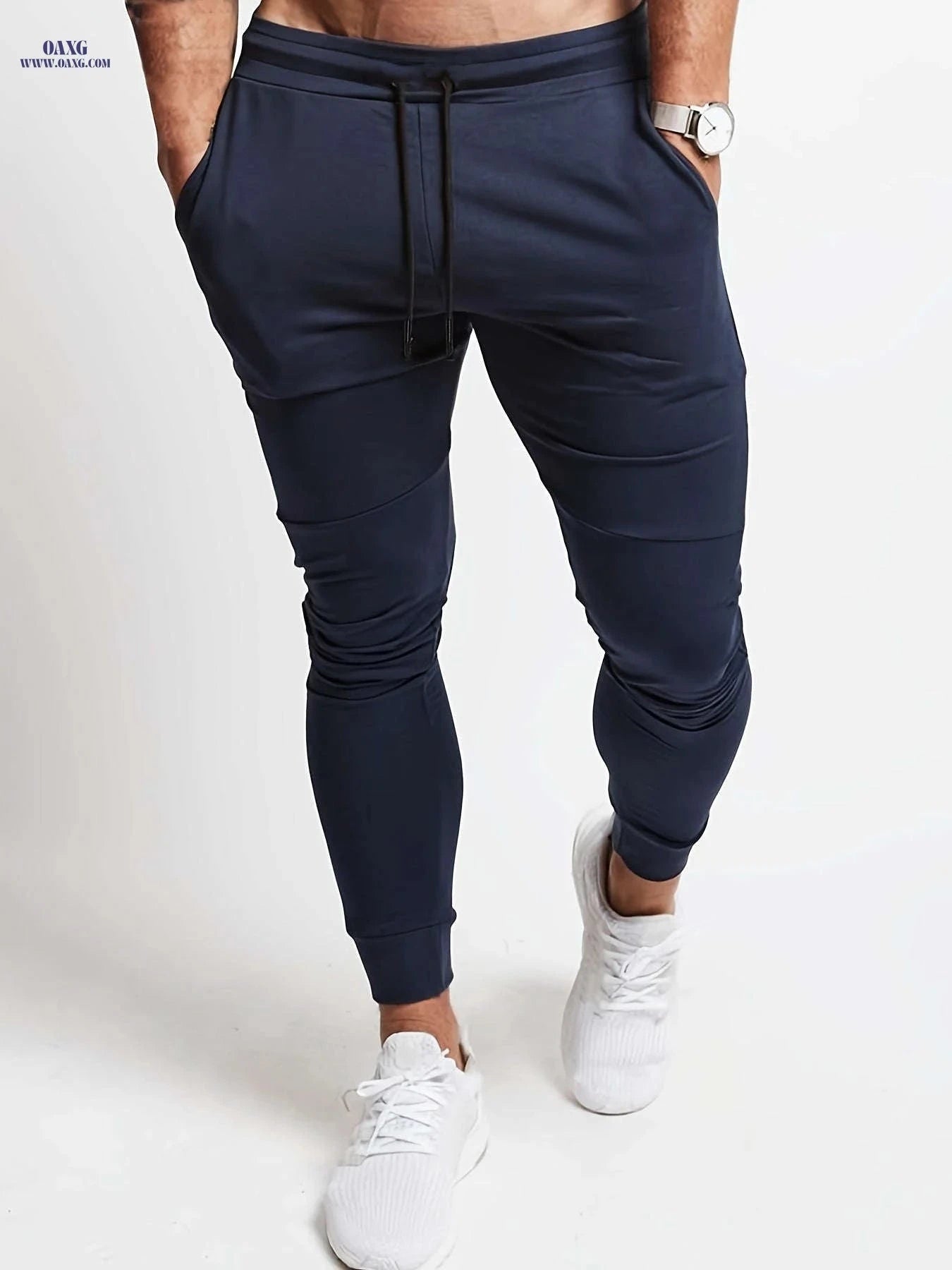 Trendy Men's Slim Fit Sports Pants - Solid Color Casual Leggings   OAXG Light Grey / FR S