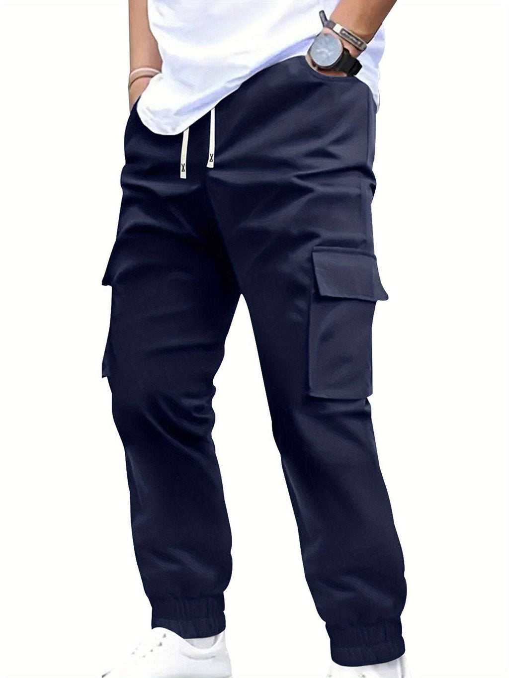 Trendy Men's Solid Color Work Pants - Multi-fold Pocket Design   OAXG 