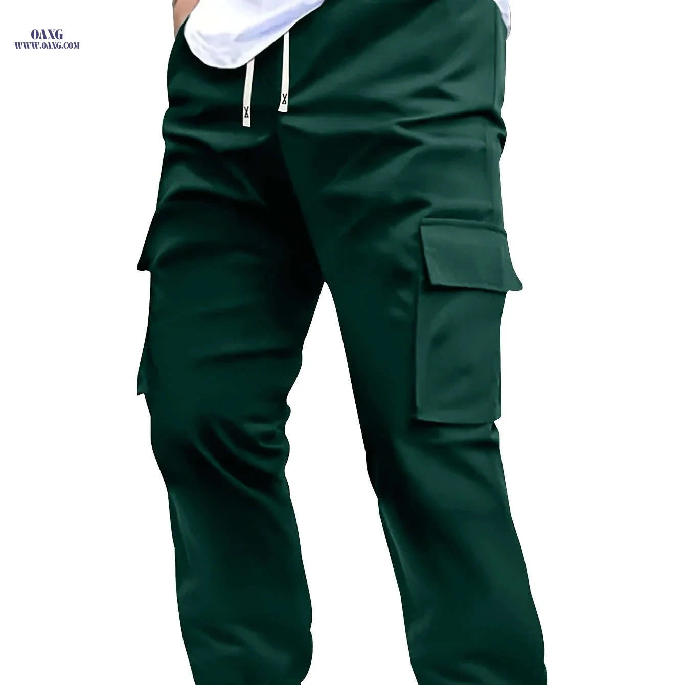 Trendy Men's Solid Color Work Pants - Multi-fold Pocket Design   OAXG 