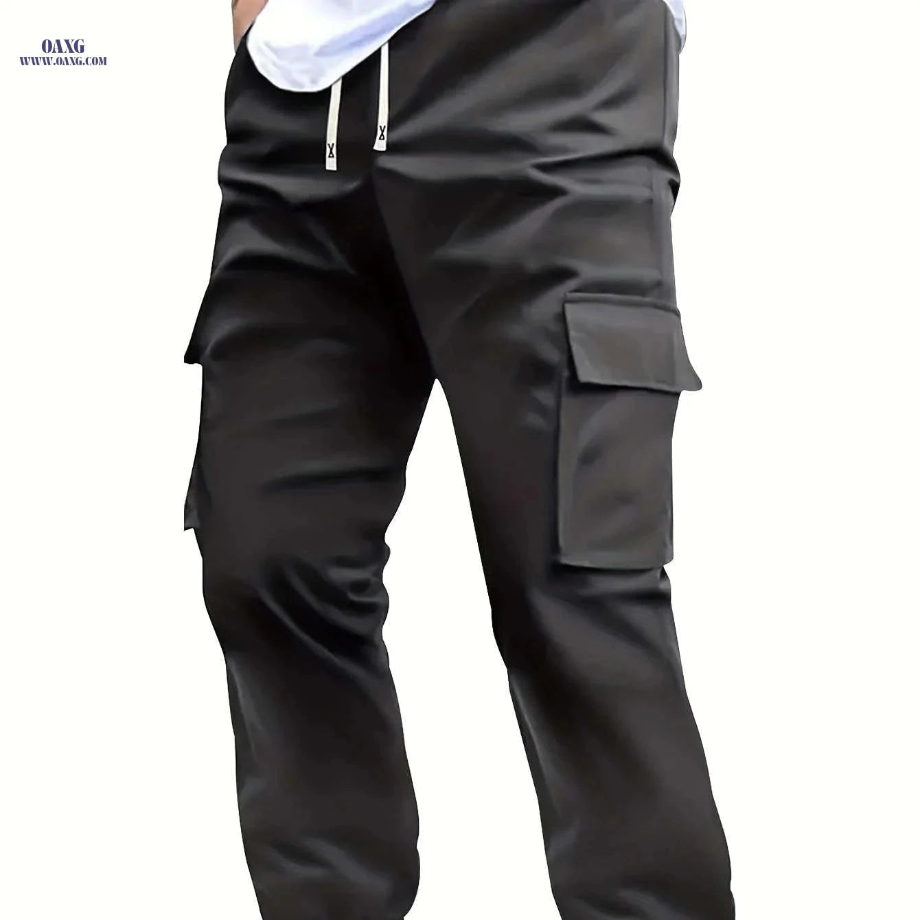 Trendy Men's Solid Color Work Pants - Multi-fold Pocket Design   OAXG 