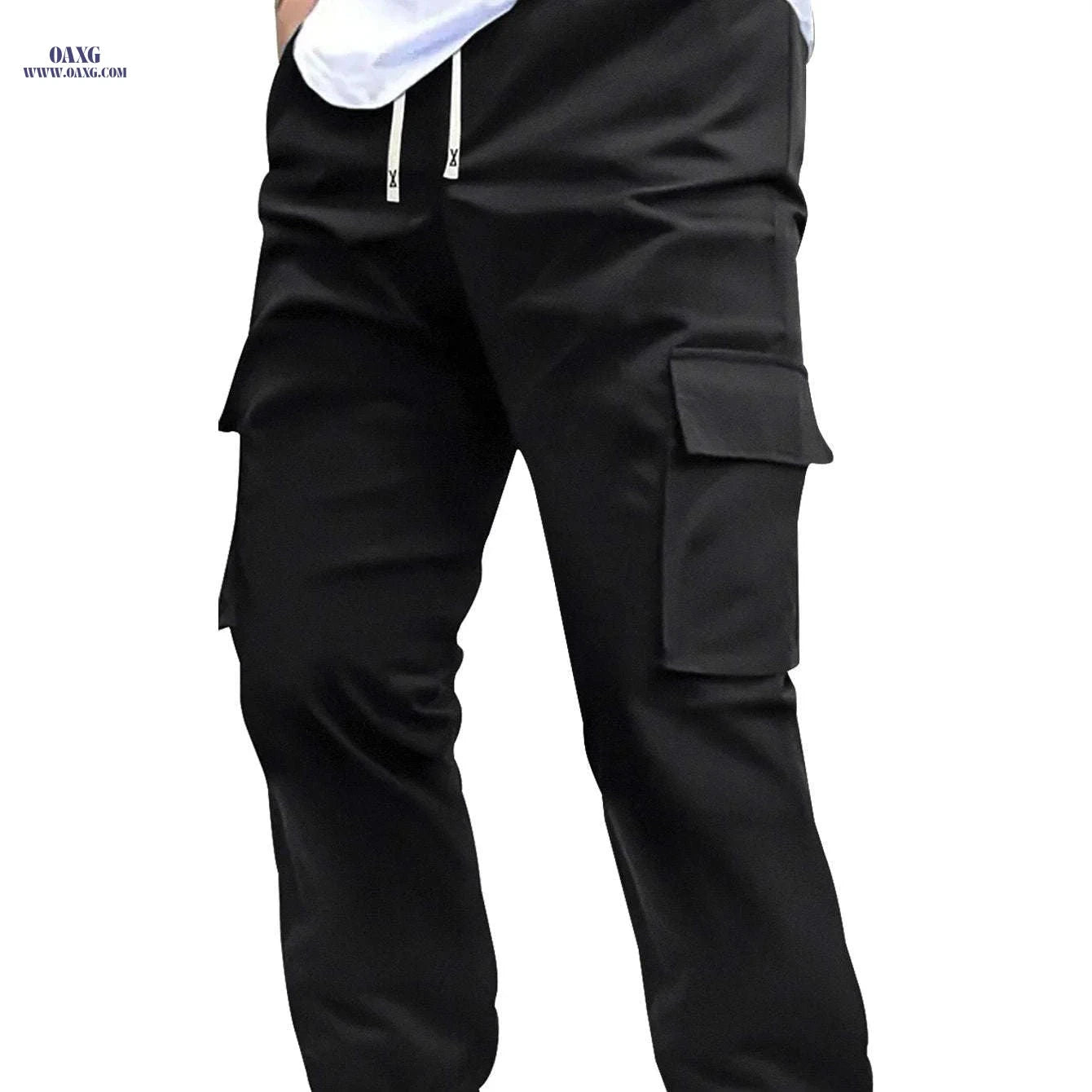 Trendy Men's Solid Color Work Pants - Multi-fold Pocket Design   OAXG 