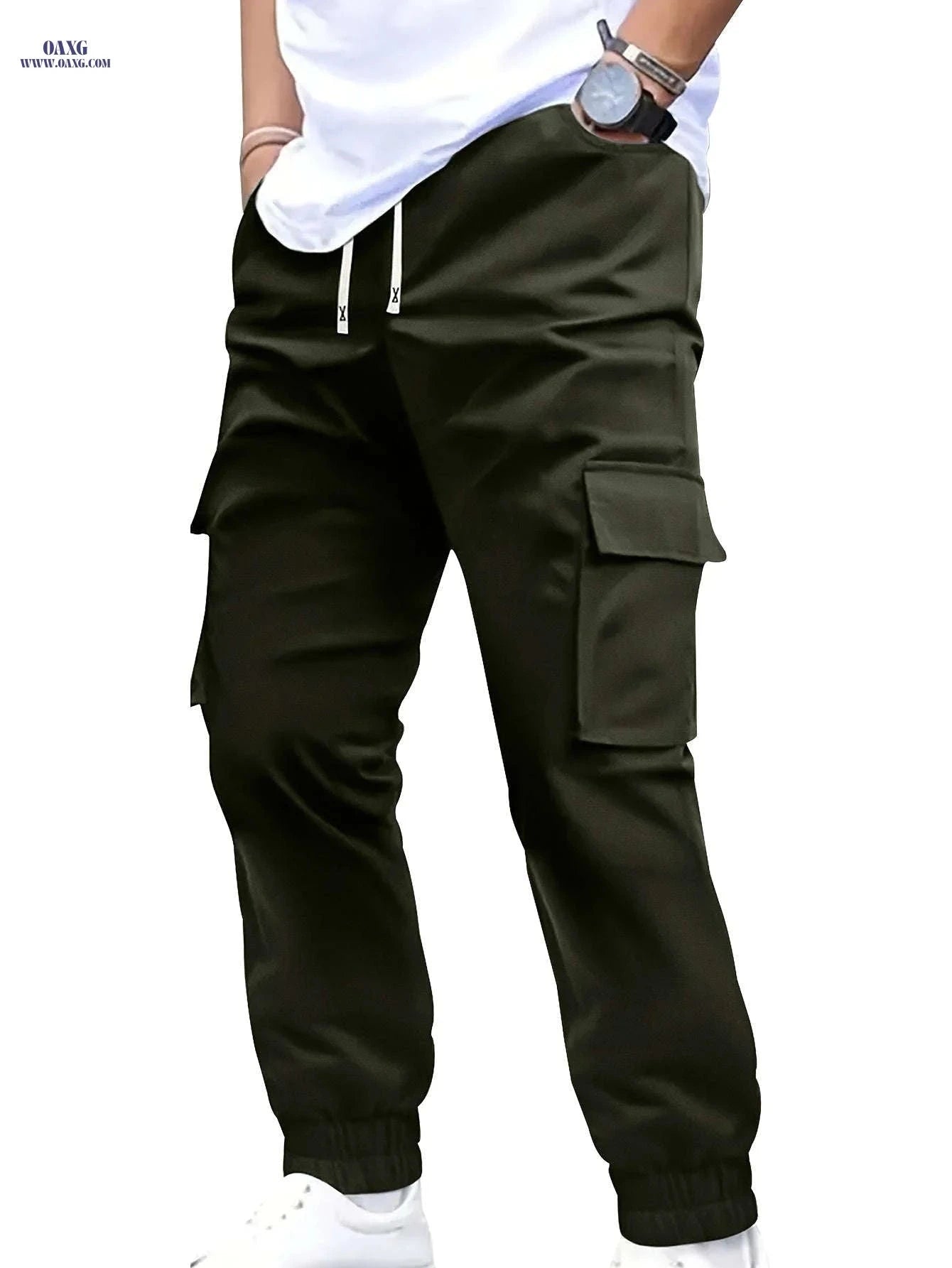 Trendy Men's Solid Color Work Pants - Multi-fold Pocket Design   OAXG 