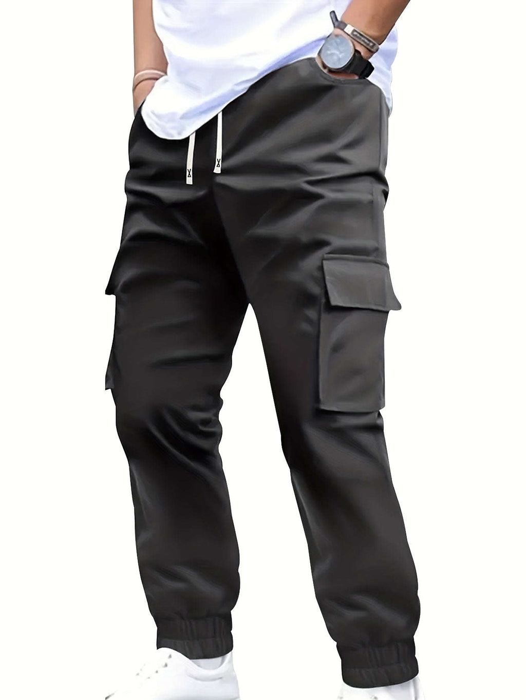 Trendy Men's Solid Color Work Pants - Multi-fold Pocket Design   OAXG Navy Blue / FR S