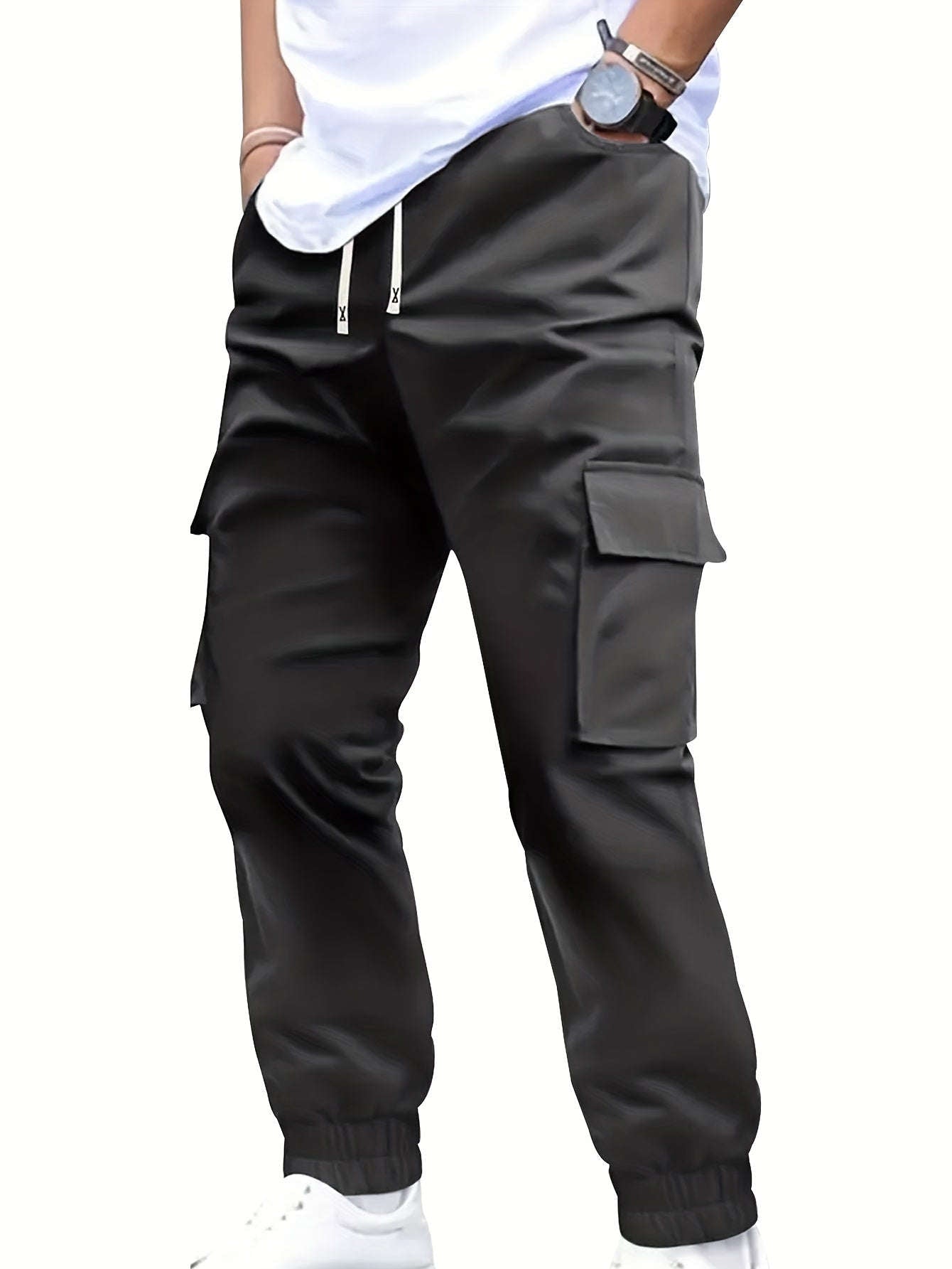 Trendy Men's Solid Color Work Pants - Multi-fold Pocket Design   OAXG Navy Blue / FR S