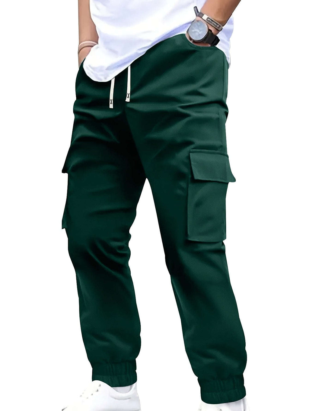 Trendy Men's Solid Color Work Pants - Multi-fold Pocket Design   OAXG Navy Blue / FR S
