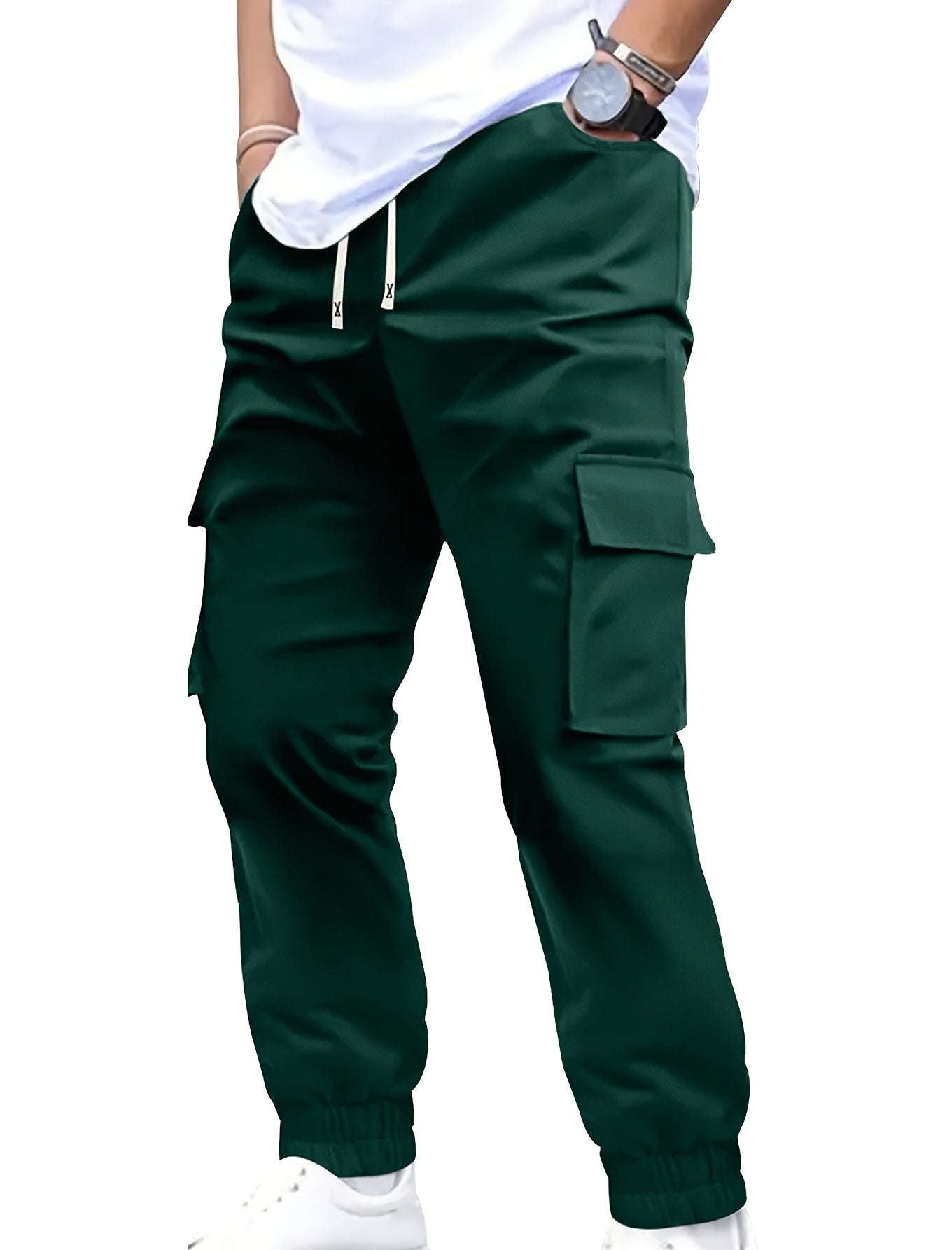 Trendy Men's Solid Color Work Pants - Multi-fold Pocket Design   OAXG Navy Blue / FR S