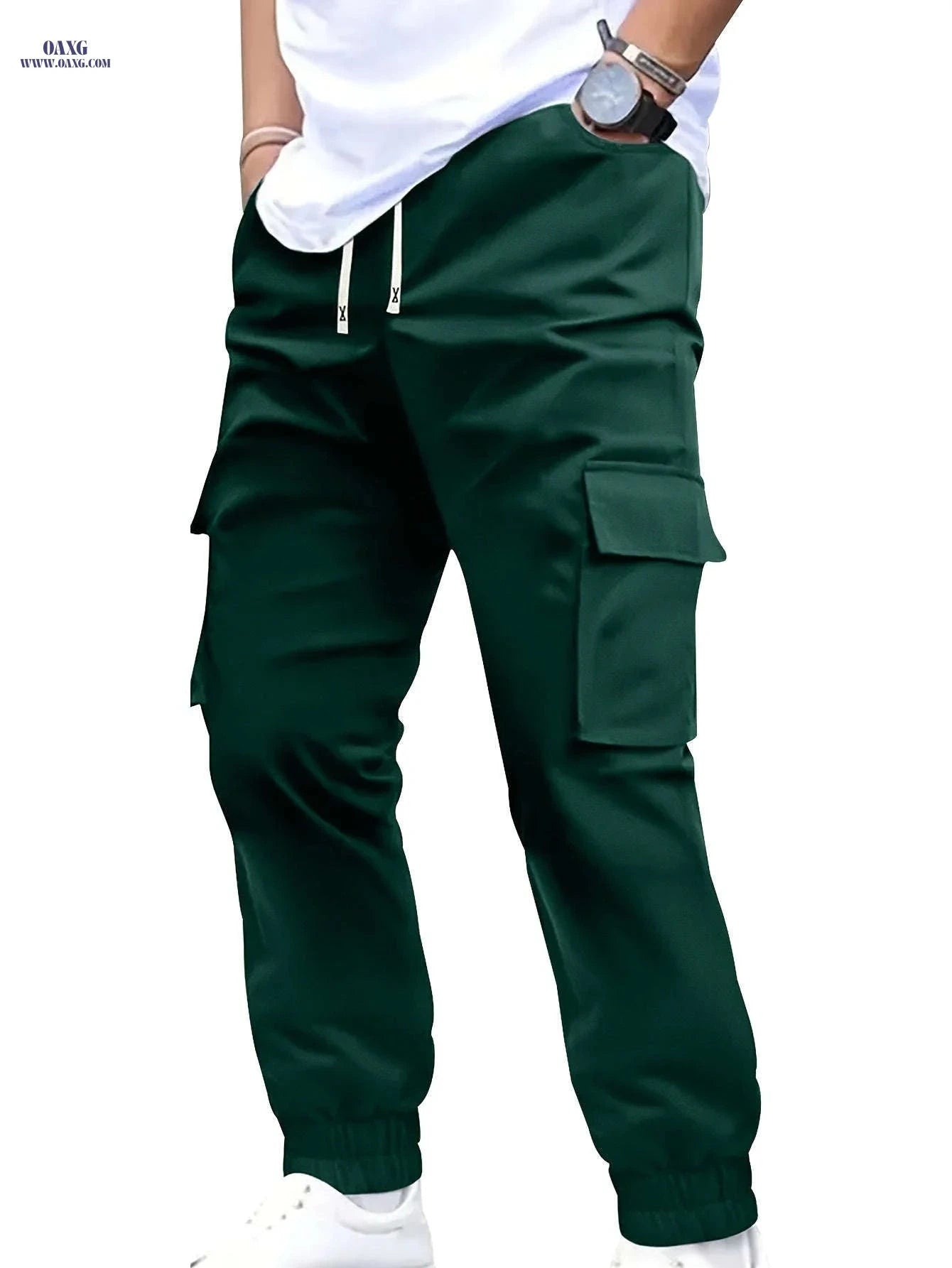 Trendy Men's Solid Color Work Pants - Multi-fold Pocket Design   OAXG Navy Blue / FR S