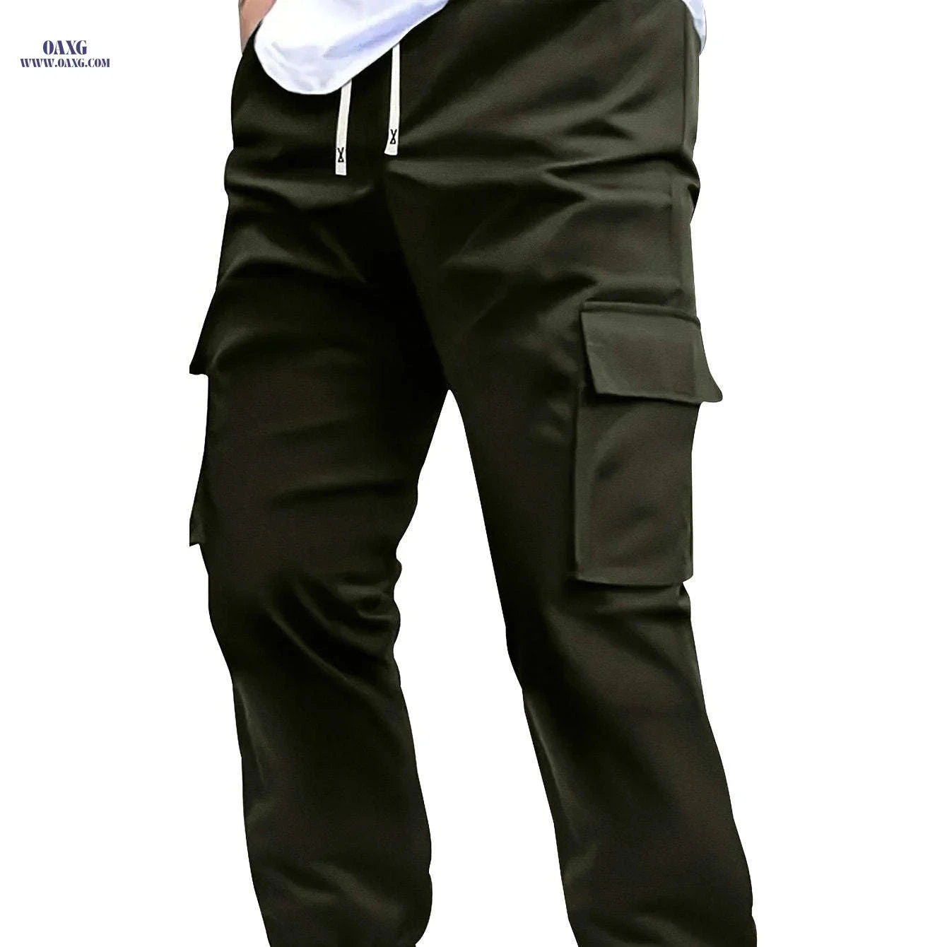 Trendy Men's Solid Color Work Pants - Multi-fold Pocket Design   OAXG 