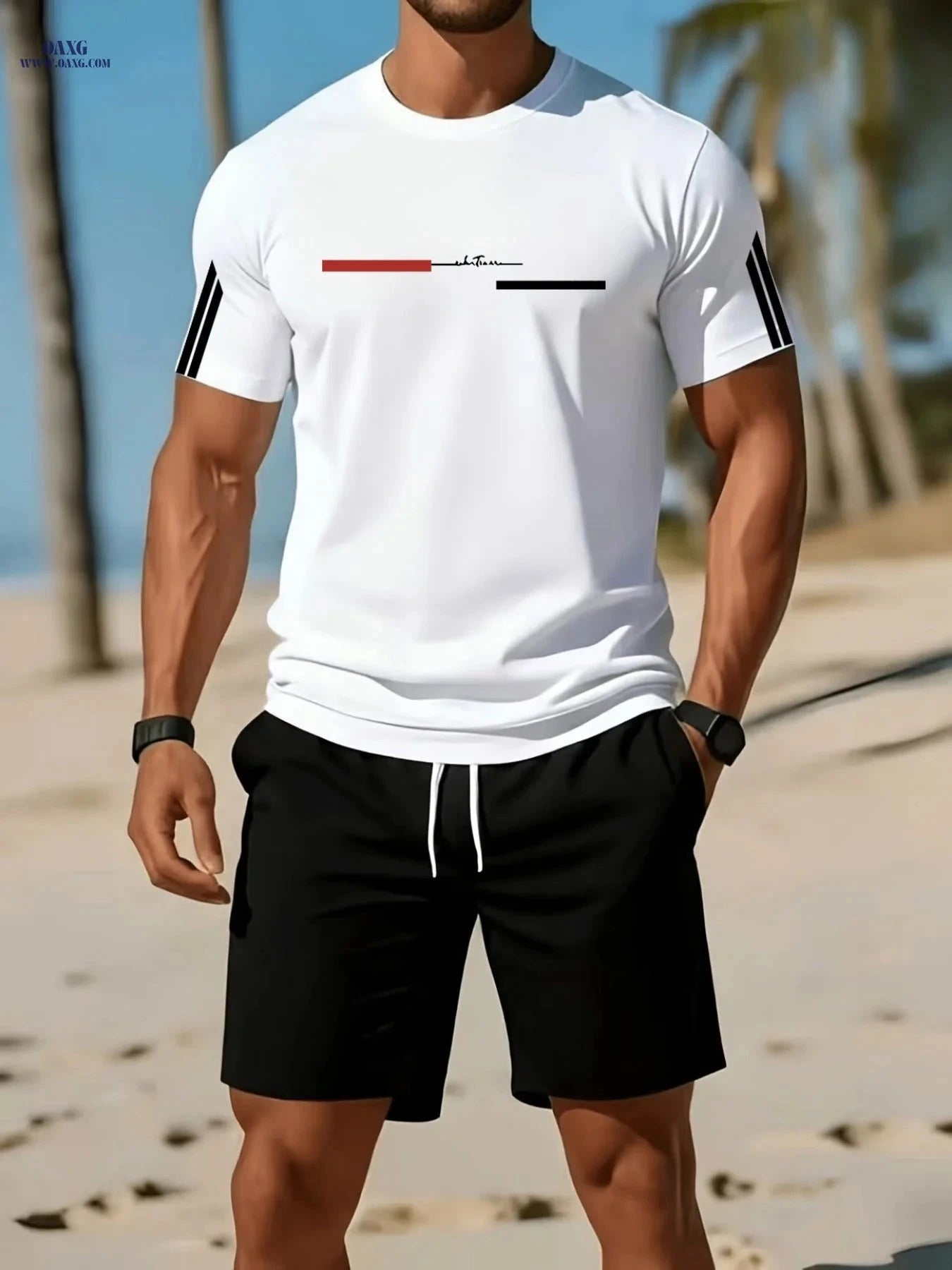 Trendy Men’s Summer Outfit - Short Sleeve T-Shirt & Shorts Set   OAXG Navy Color / FR S