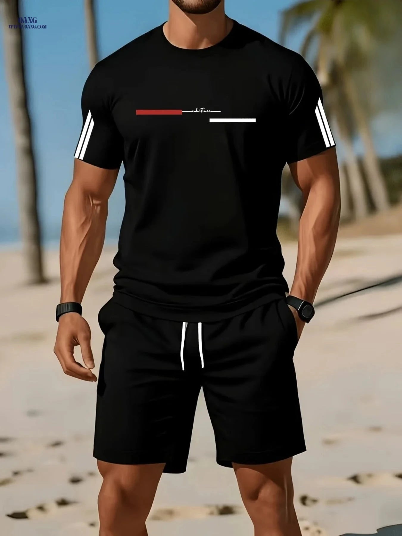 Trendy Men’s Summer Outfit - Short Sleeve T-Shirt & Shorts Set   OAXG Navy Color / FR S