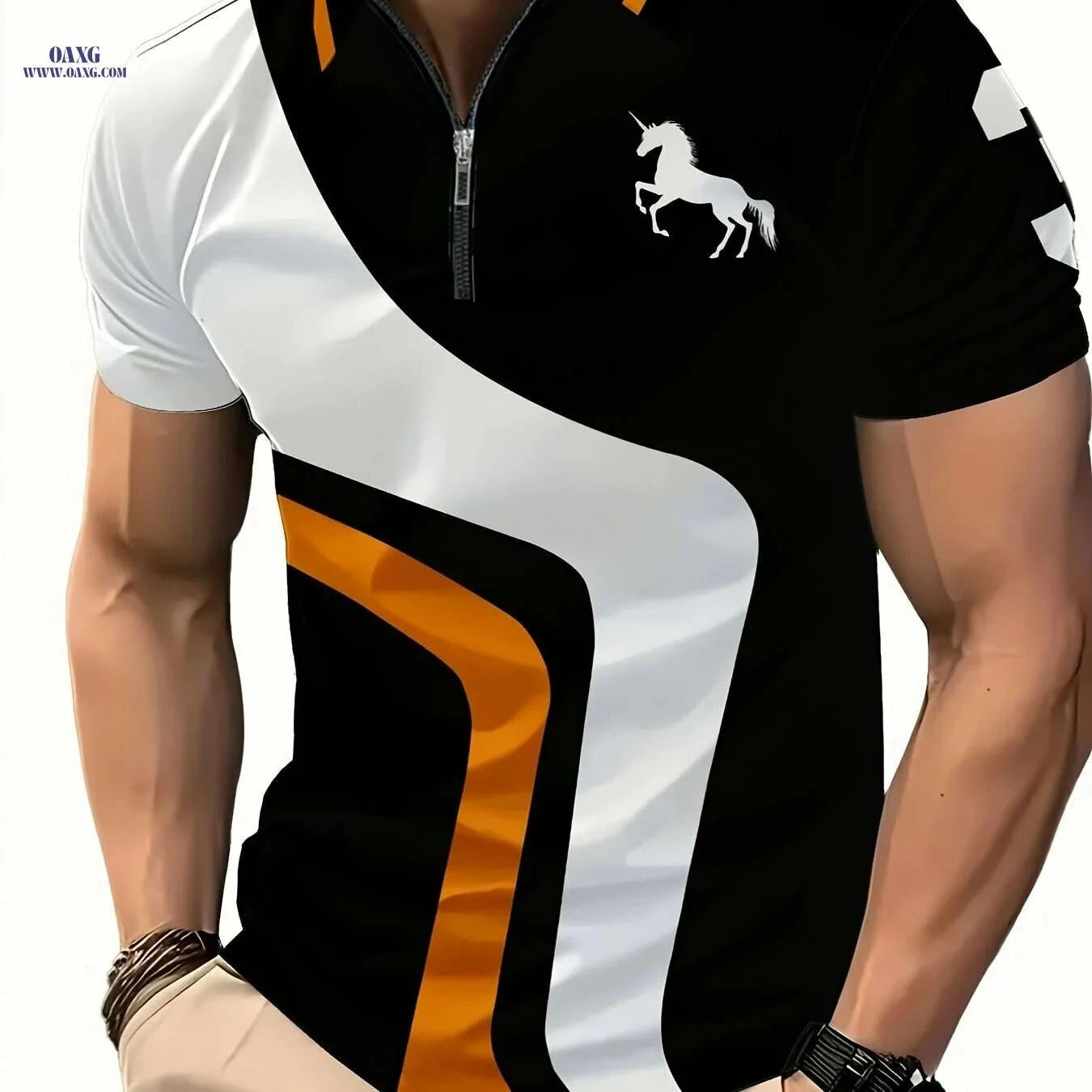 Trendy Men's Summer Short Sleeve Shirt - Geometric Horse Design   OAXG Red / S
