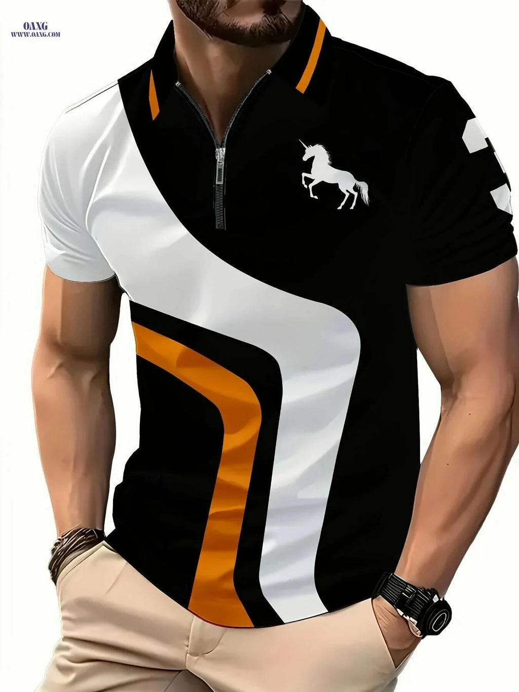 Trendy Men's Summer Short Sleeve Shirt - Geometric Horse Design   OAXG Red / S