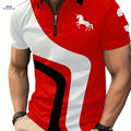 Trendy Men's Summer Short Sleeve Shirt - Geometric Horse Design   OAXG Red / S