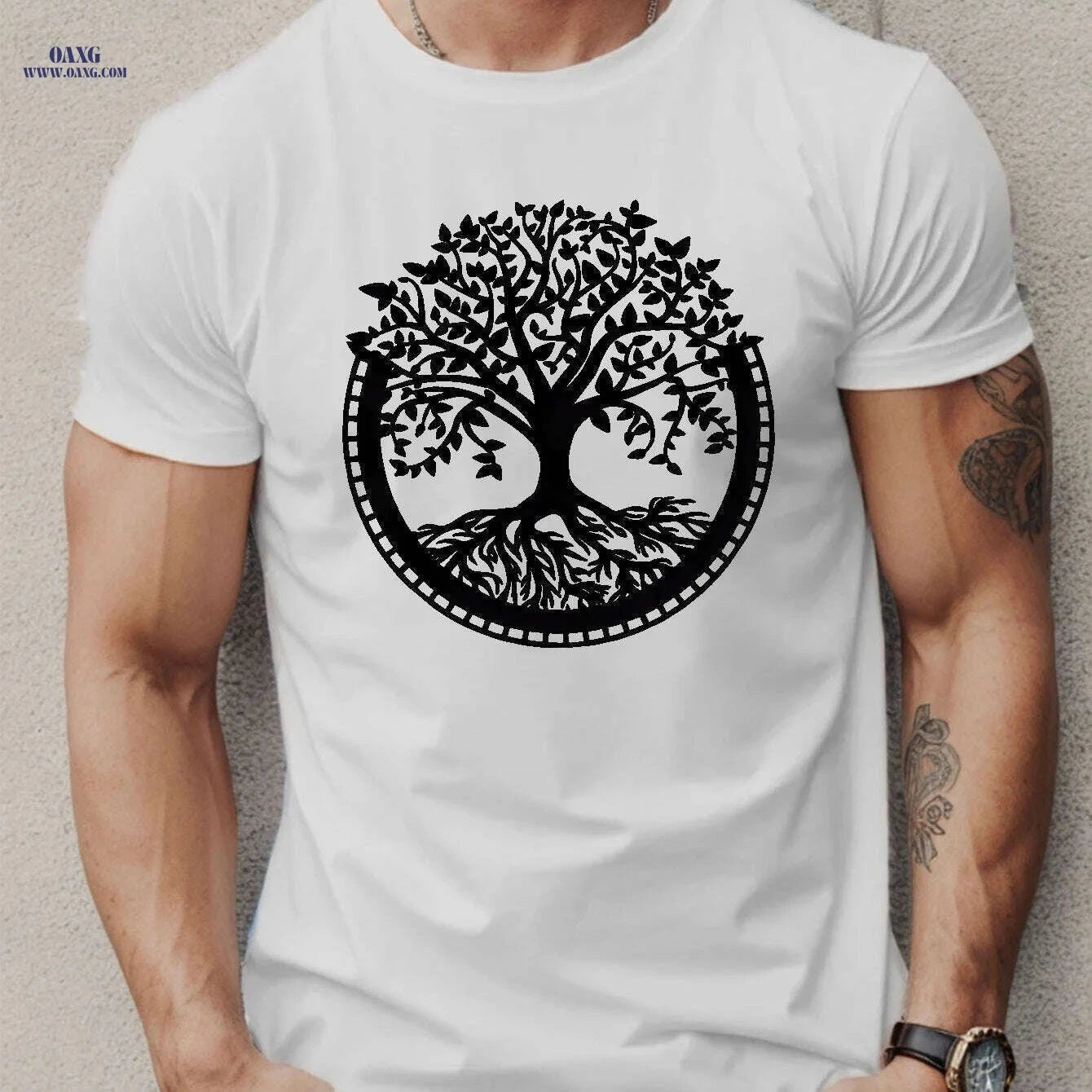 Trendy Men's Tree Print T-Shirt - Lightweight & Breathable Casual Tee   OAXG 