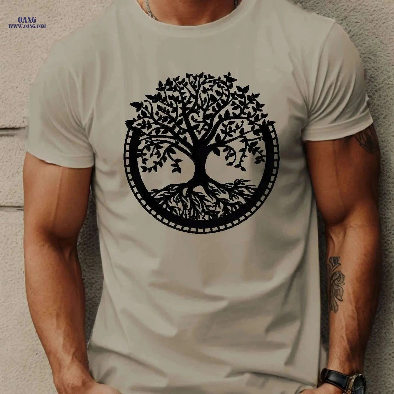 Trendy Men's Tree Print T-Shirt - Lightweight & Breathable Casual Tee   OAXG Dark Gray / S
