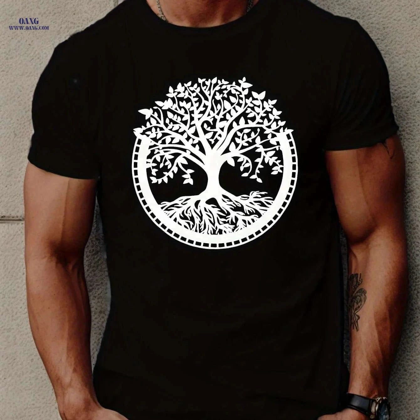 Trendy Men's Tree Print T-Shirt - Lightweight & Breathable Casual Tee   OAXG Dark Gray / S