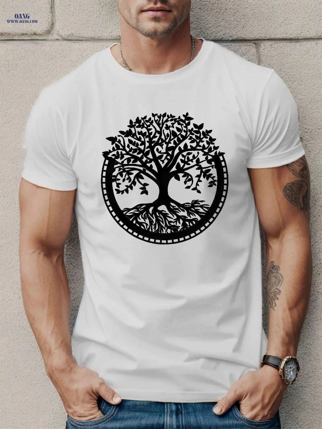 Trendy Men's Tree Print T-Shirt - Lightweight & Breathable Casual Tee   OAXG Dark Gray / S