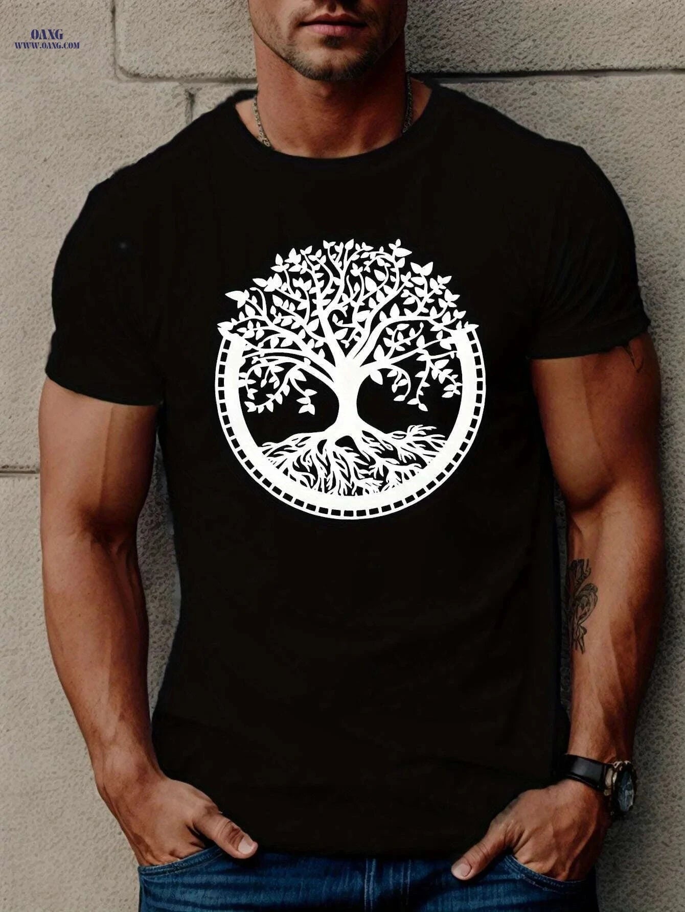 Trendy Men's Tree Print T-Shirt - Lightweight & Breathable Casual Tee   OAXG Dark Gray / S