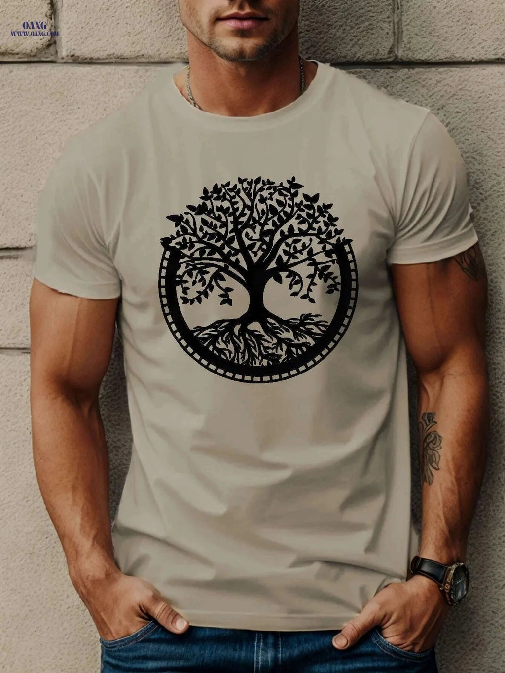 Trendy Men's Tree Print T-Shirt - Lightweight & Breathable Casual Tee   OAXG Dark Gray / S