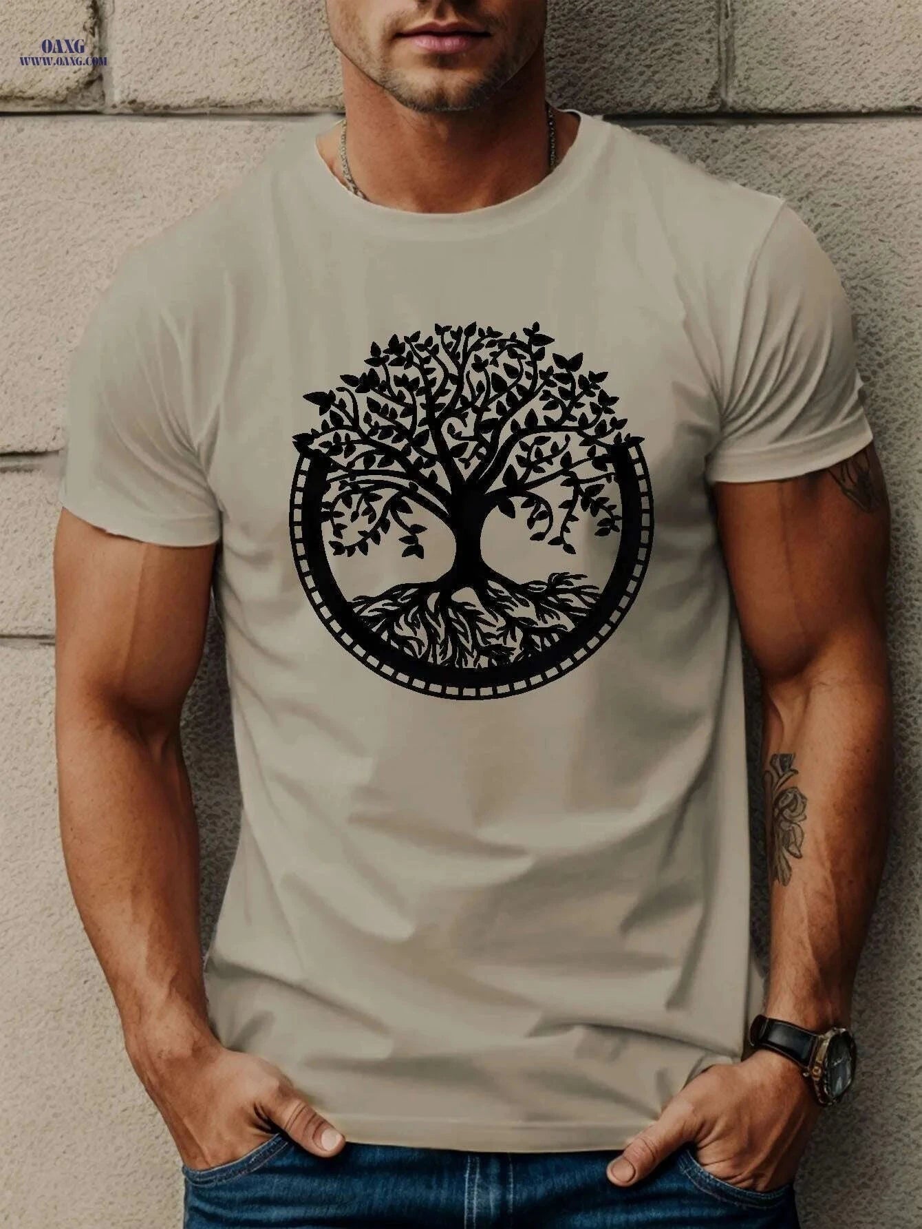 Trendy Men's Tree Print T-Shirt - Lightweight & Breathable Casual Tee   OAXG Dark Gray / S