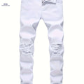 Trendy Men's White Distressed Skinny Jeans - Stretch Denim, Ripped Knee   OAXG White / FR 34-36