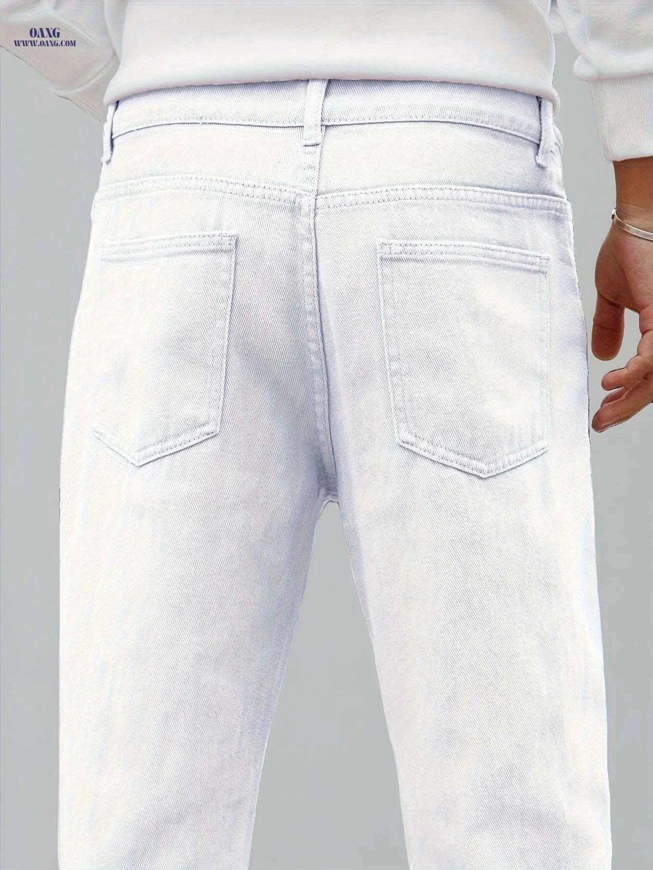 Trendy Men's White Ripped Jeans - Casual Straight-Leg Trousers   OAXG White / FR S