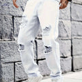 Trendy Men's White Ripped Jeans - Casual Straight-Leg Trousers   OAXG White / FR S