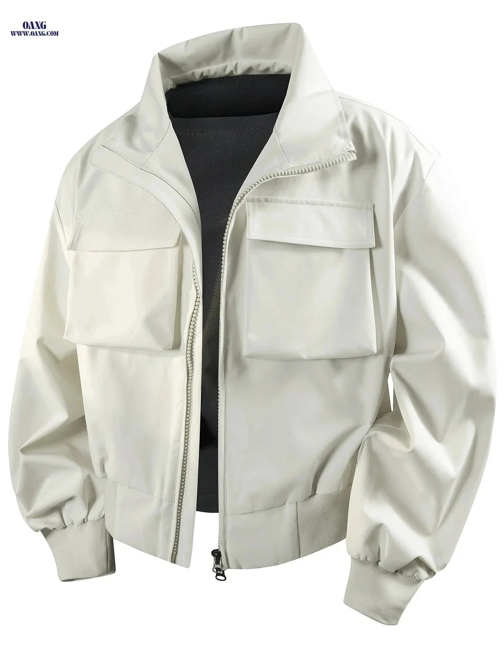 Trendy Multi-Pocket Work Jacket for Youth Men - Solid Color Style   OAXG Black / FR S
