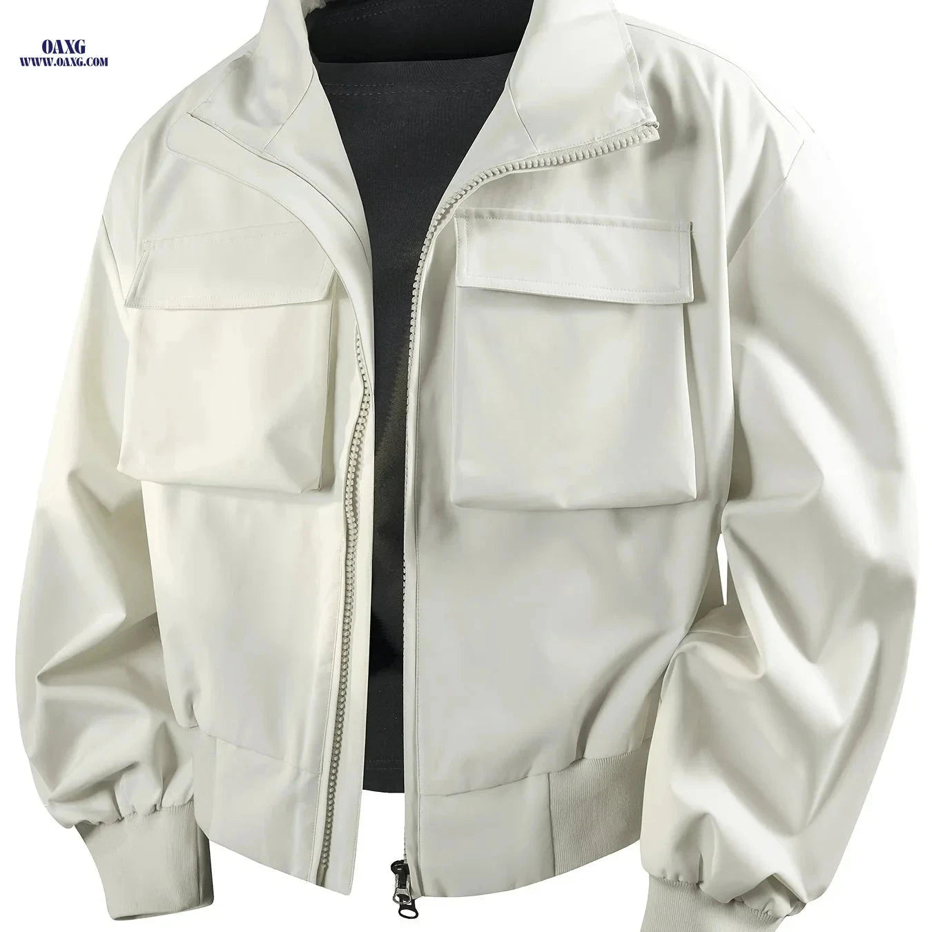 Trendy Multi-Pocket Work Jacket for Youth Men - Solid Color Style   OAXG Black / FR S
