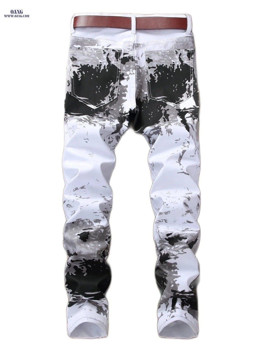 Trendy Print Men's Fashion Jeans - Versatile Long Pants for Men   OAXG White / FR 38