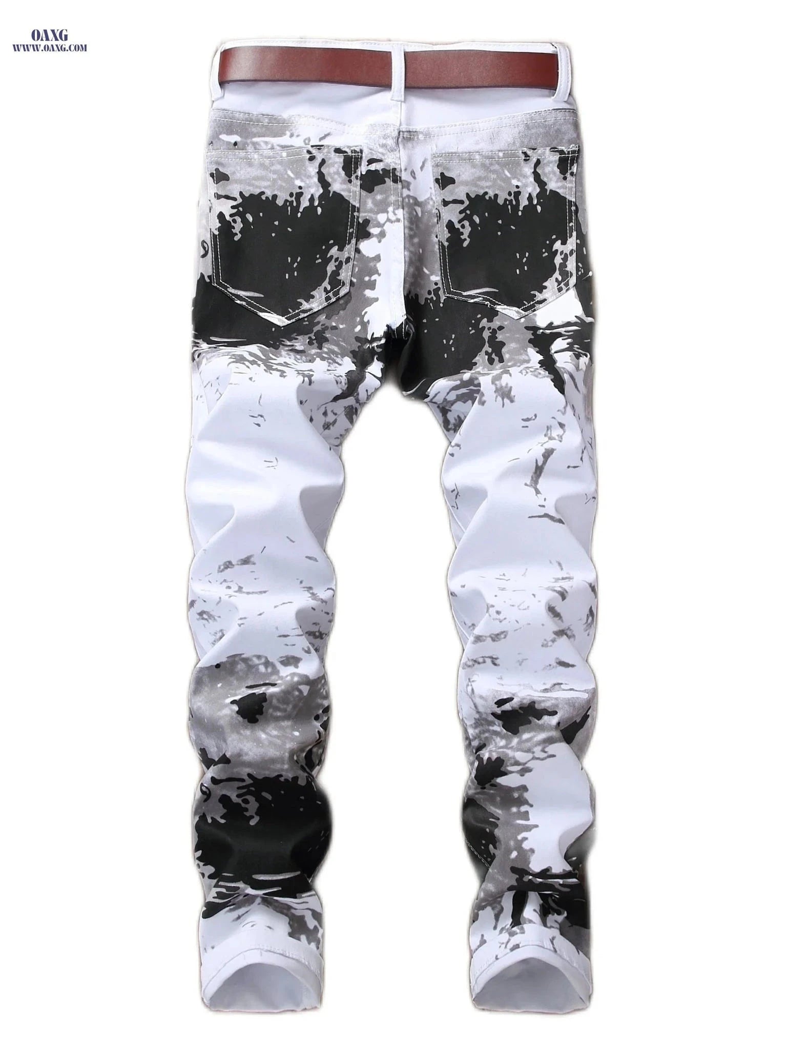 Trendy Print Men's Fashion Jeans - Versatile Long Pants for Men   OAXG White / FR 38