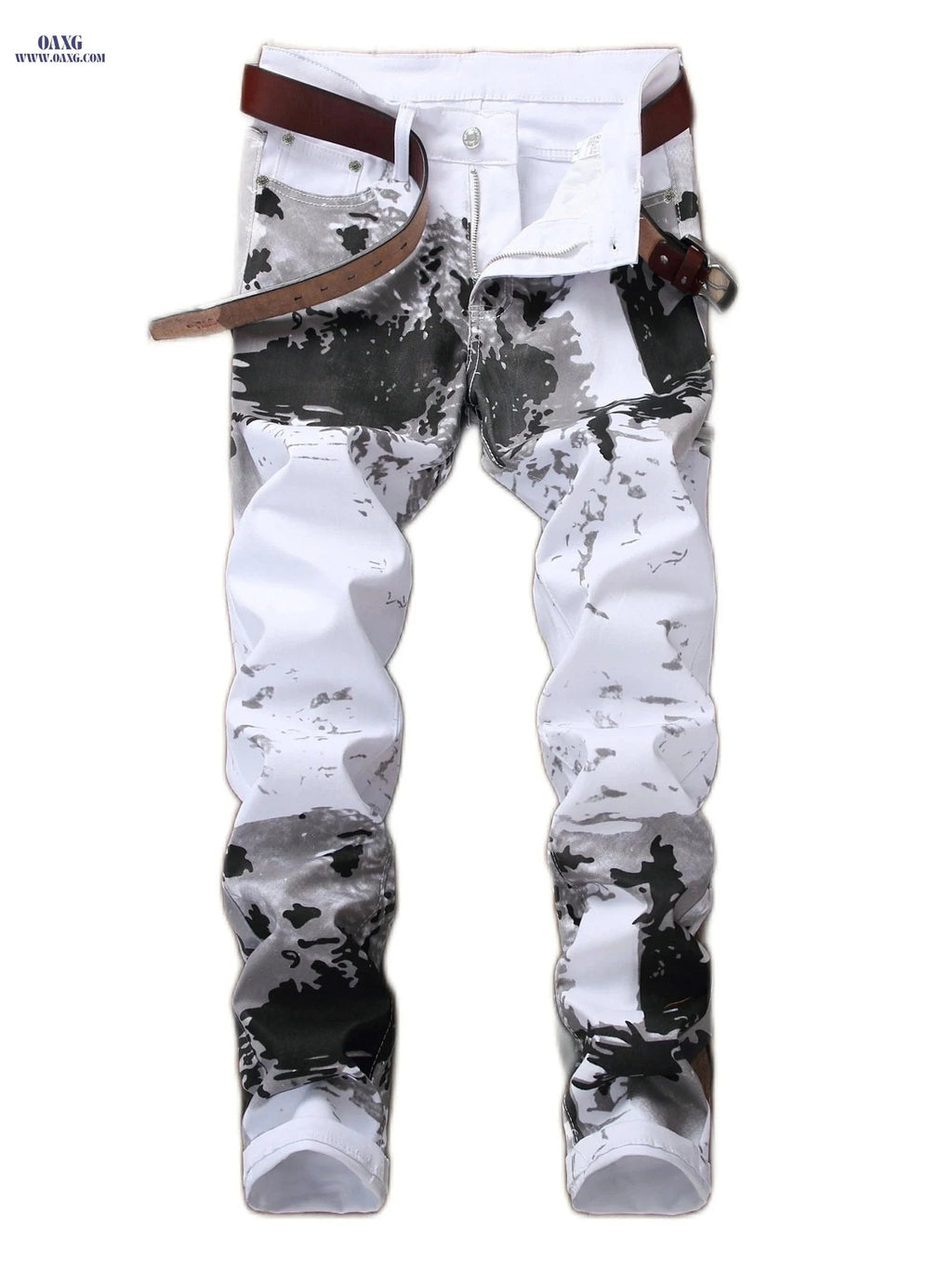 Trendy Print Men's Fashion Jeans - Versatile Long Pants for Men   OAXG White / FR 38