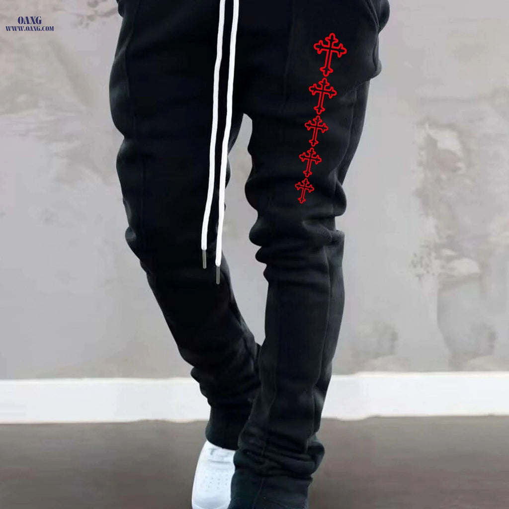 Trendy Red Casual Pants for Men - Lightweight, Breathable Streetwear   OAXG Black / S